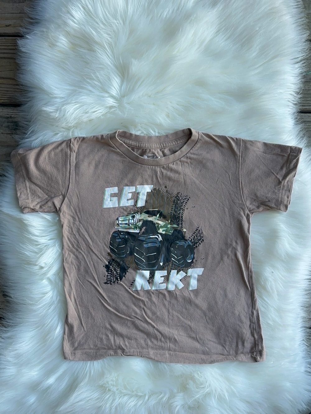 Eighty Eight Brown Tee with Camouflage Monster Truck Graphic